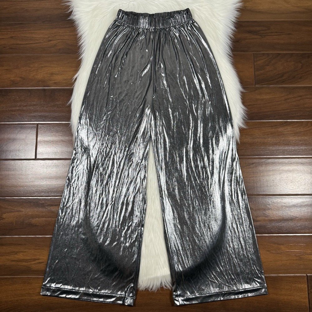 American Apparel Women's Size XS Metallic Silver Wide Leg Pull On Pants